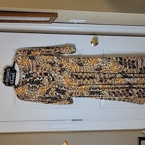 NorthStyle Blouson Dress 12 Tan Gold Brown Leaves Southwestern